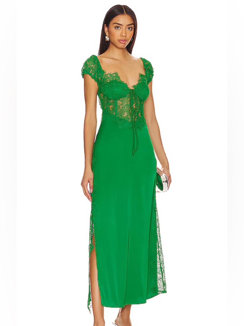For Love & Lemons Green Lace-Accent Maxi Dress